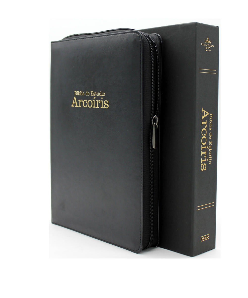 Biblia de Estudio Reina Valera 1960 Arco Iris con Cierre Indice en color Negro y estuche de proteccion