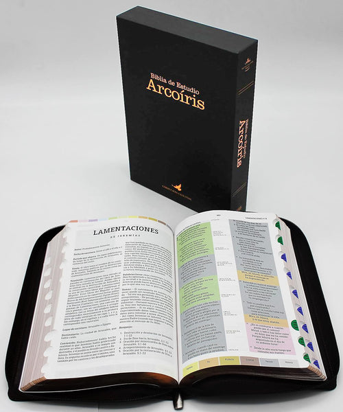 Biblia de Estudio Arco Iris Reina Valera 1960 en color Caoba con Cierre, Indice y Estuche de proteccion