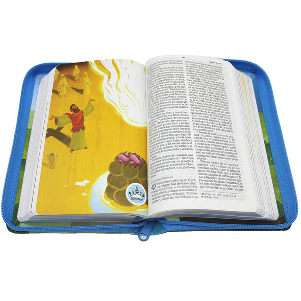 Biblia para Niños Reina Valera 1960 Caminando con Jesus con Cierre en color Azul