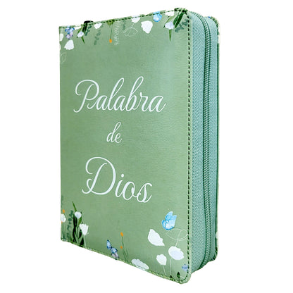 Biblia para Mujer Reina Valera 1960 Letra Grande Tamano Personal con Cierre, Indice Color Olivo floreado Edicion Especial "Palabra de Dios"