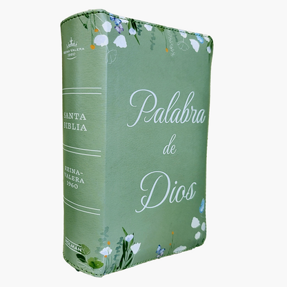Biblia para Mujer Reina Valera 1960 Letra Grande Tamano Personal con Cierre, Indice Color Olivo floreado Edicion Especial "Palabra de Dios"