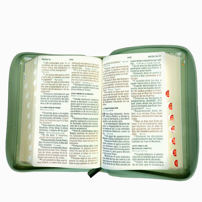 Biblia para Mujer Reina Valera 1960 Letra Grande Tamano Personal con Cierre, Indice Color Olivo floreado Edicion Especial "Palabra de Dios"