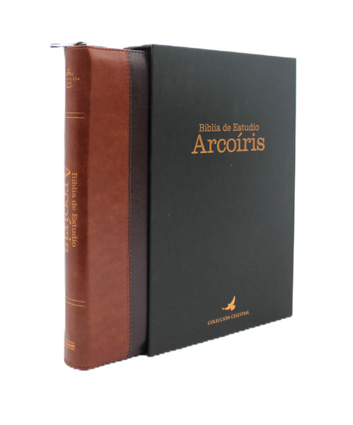 Biblia de Estudio Reina Valera 1960 Arco Iris con Cierre Indice  en color Cafe y Cafe claro con estuche de proteccion