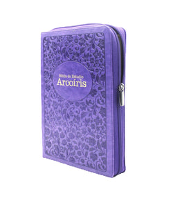 Biblia de Estudio Reina Valera 1960 Arco Iris con Cierre Indice en color Morado con estuche de proteccion