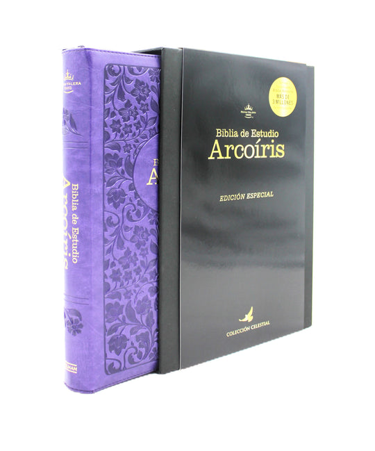 Biblia de Estudio Reina Valera 1960 Arco Iris con Cierre Indice en color Morado y estuche de proteccion