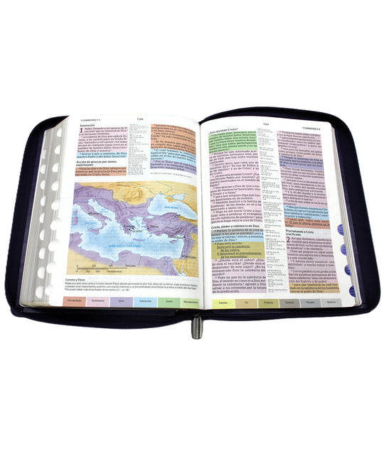 Biblia de Estudio Reina Valera 1960 Arco Iris con Cierre Indice en color Morado y estuche de proteccion