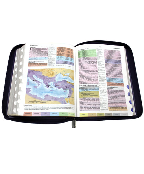 Biblia de Estudio Reina Valera 1960 Arco Iris con Cierre Indice en color Morado con estuche de proteccion