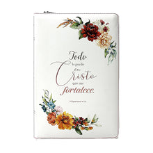 Biblia de Estudio Reina Valera 1960 Arco Iris con Cierre Indice en color Blanco con Flores y estuche de proteccion