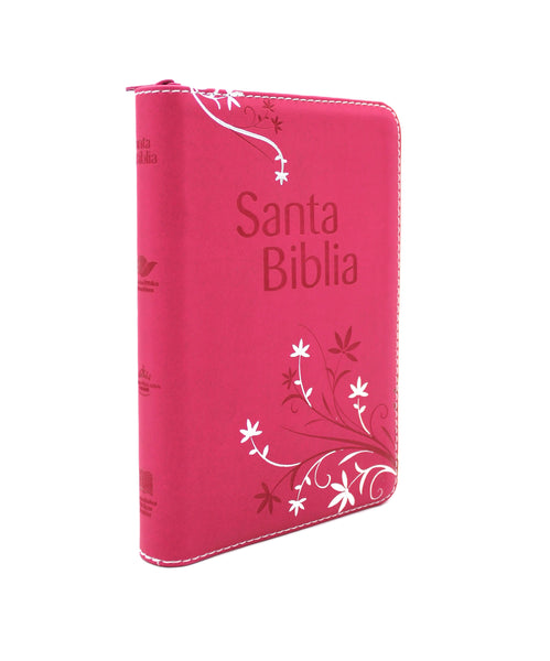 Biblia Reina Valera 1960 Letra Grande Tamano Manual con Cierre y Indice color Fuscia con flores
