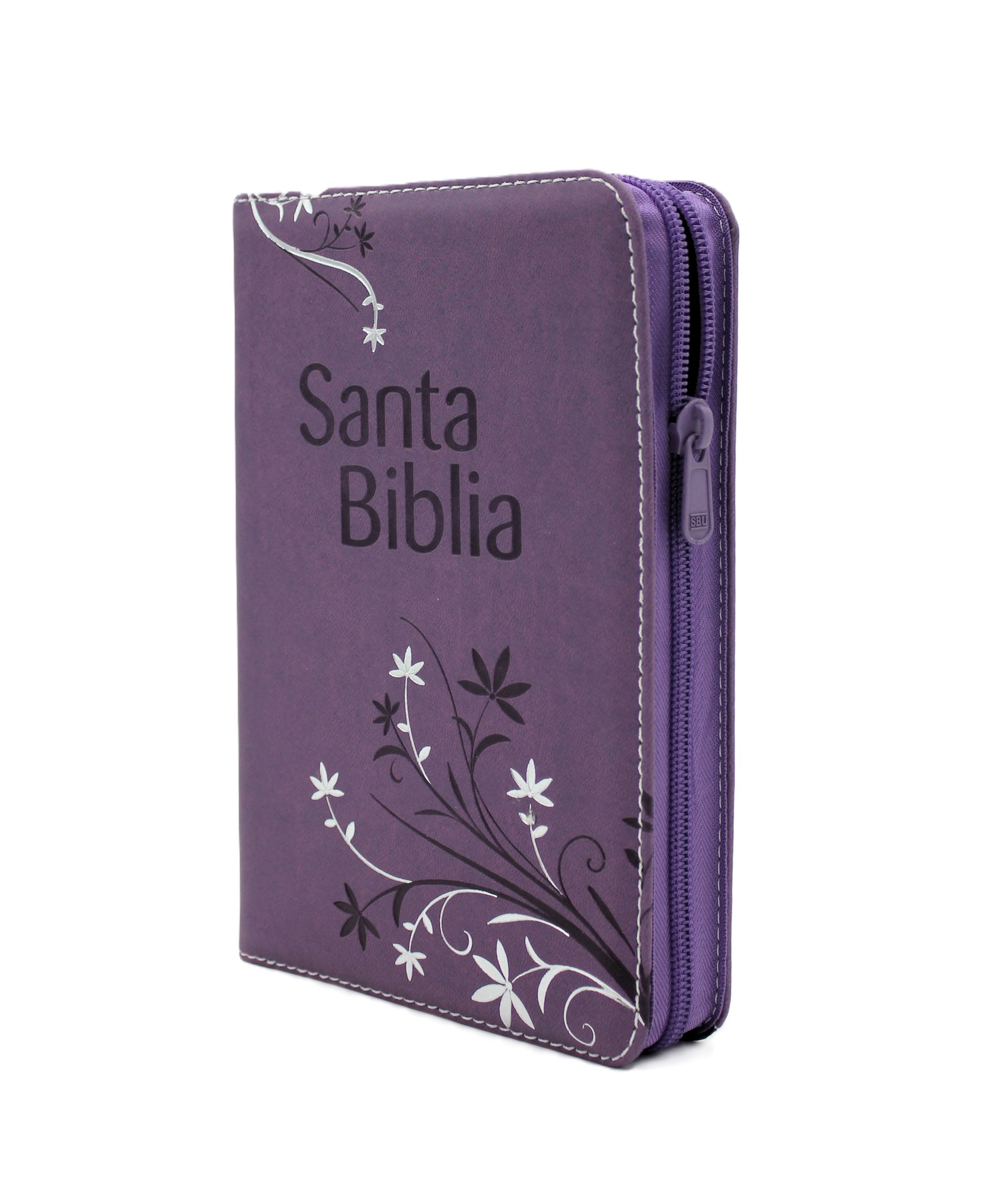 Biblia Reina Valera 1960 Letra Grande Tamano Manual con Cierre y Indice color Morado con flores