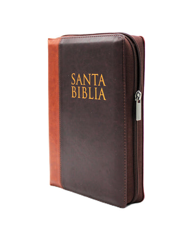 Biblia Letra Gigante Tamano Manual Con Cierre, Indice color Cafe con Cafe Claro y estuche de proteccion