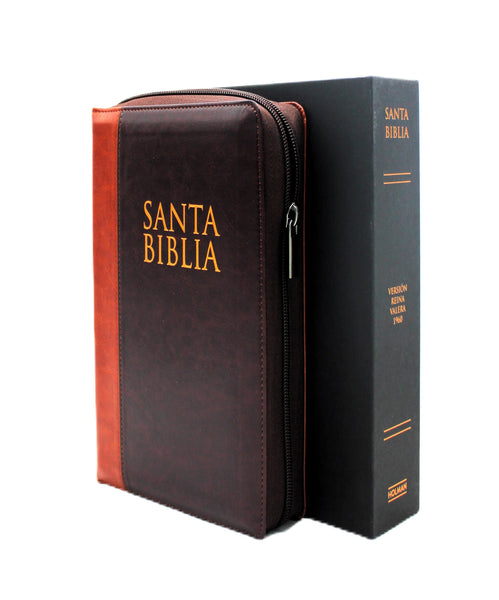 Biblia Letra Gigante Tamano Manual Con Cierre, Indice color Cafe con Cafe Claro y estuche de proteccion