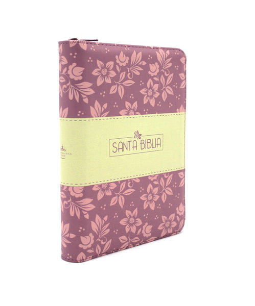 Biblia Reina Valera 1960 Letra Grande Tamano Manual con Cierre y Indice color Rosa con flores