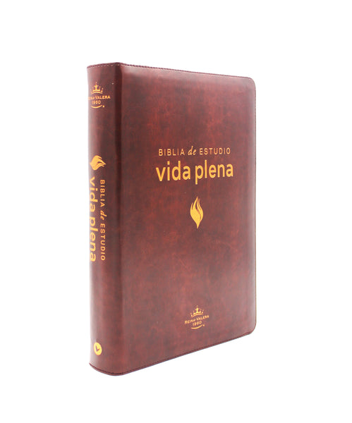 Biblia de Estudio Reina Valera 1960 Vida Plena con Cierre Indice  en color Caoba y Estuche de Proteccion