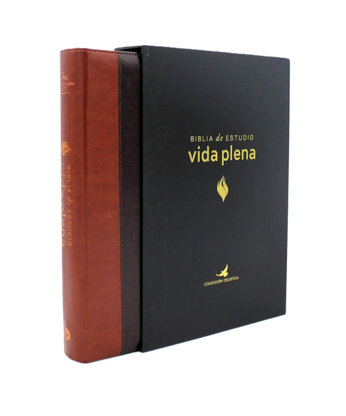 Biblia de Estudio Reina Valera 1960 Vida Plena con Cierre Indice  en color Cafe con Cafe Claro y Estuche de Proteccion