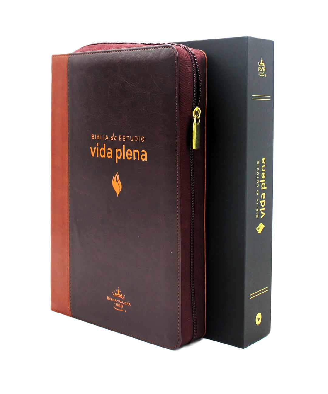 Biblia de Estudio Reina Valera 1960 Vida Plena con Cierre Indice en color Cafe y Cafe Claro y Estuche de Proteccion