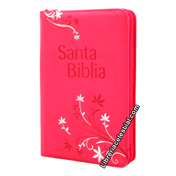 Biblia Tamano Manual Letra Grande Con Cierre, Fuscia con plata