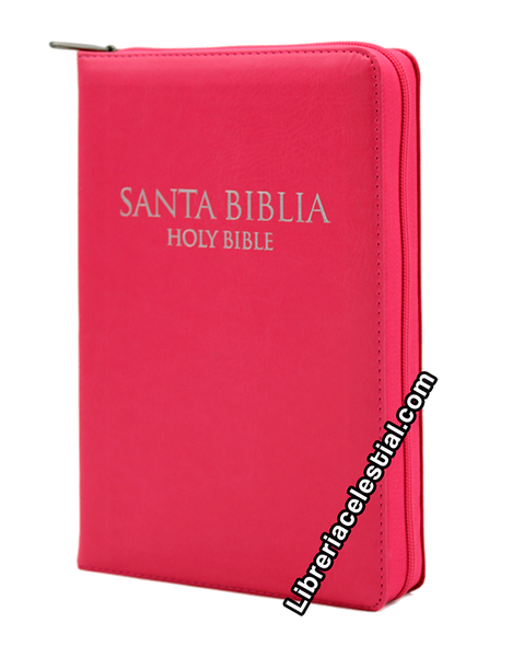 Santa Biblia Bilingue con Cierre, Fuscia/ Holy  Bible Bilingual  with Zipper, Fuchsia